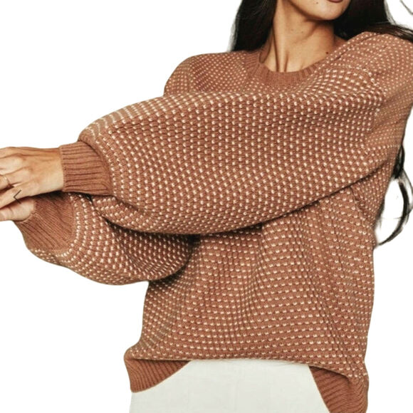 Summersalt Cashmere Wool Round Neck Balloon Sleeve Camel Tan Knit Sweater Size S - Picture 6 of 16